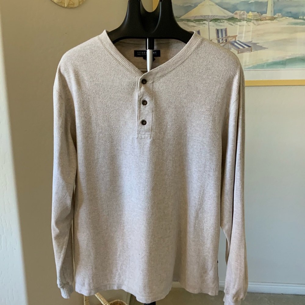 Structure Three Button Oatmeal Colored Shirt Sz M
